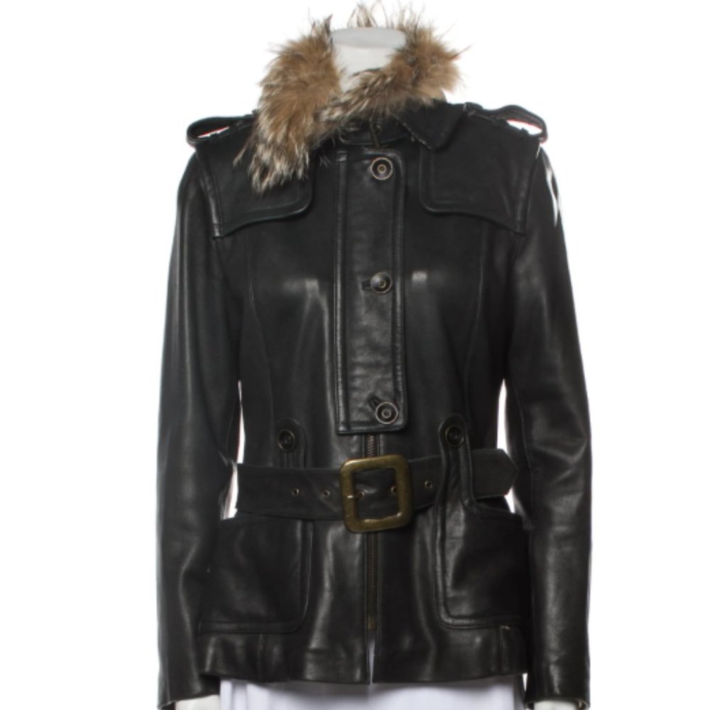MACKAGE Black Leather Jacket w/ fur collar Size: M